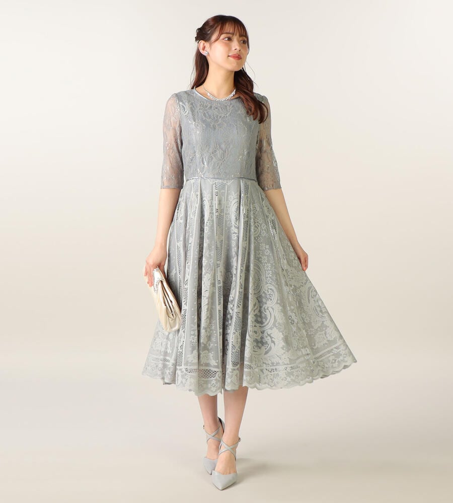 パネルレースロングドレス
