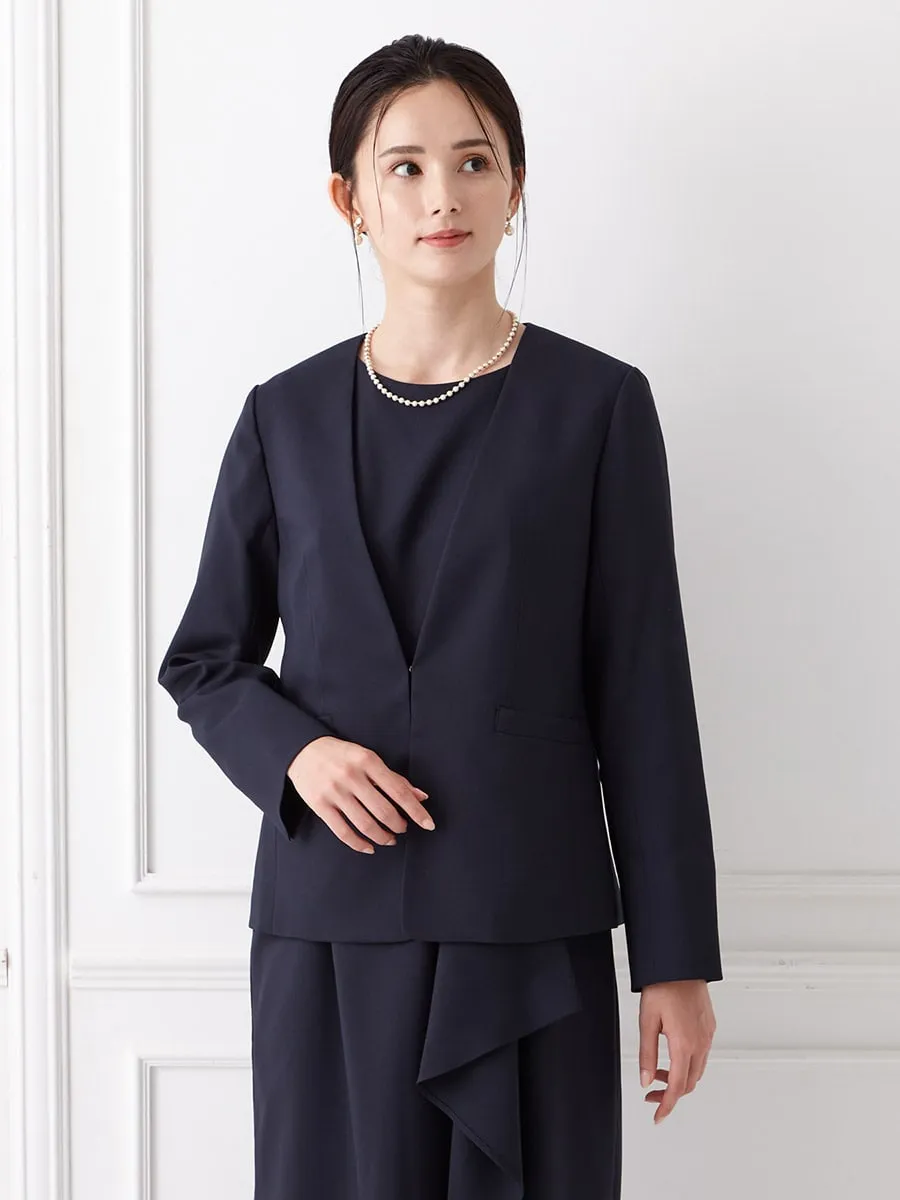 バックペプラムVネックノーカラージャケット